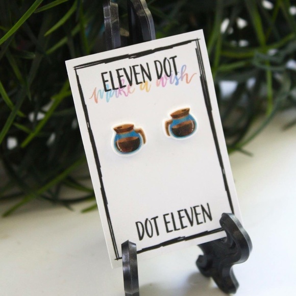 Watercolor Coffee Pot Love Bean Stud Earrings - Picture 1 of 7